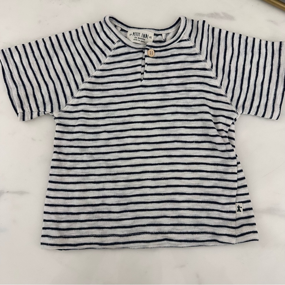 NWOT Petit Indi kids Short Sleeve blue/white stripe‎ t shirt size 24mn unisex